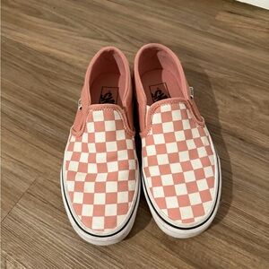 Vans Pink and White Checkered Slip-Ons